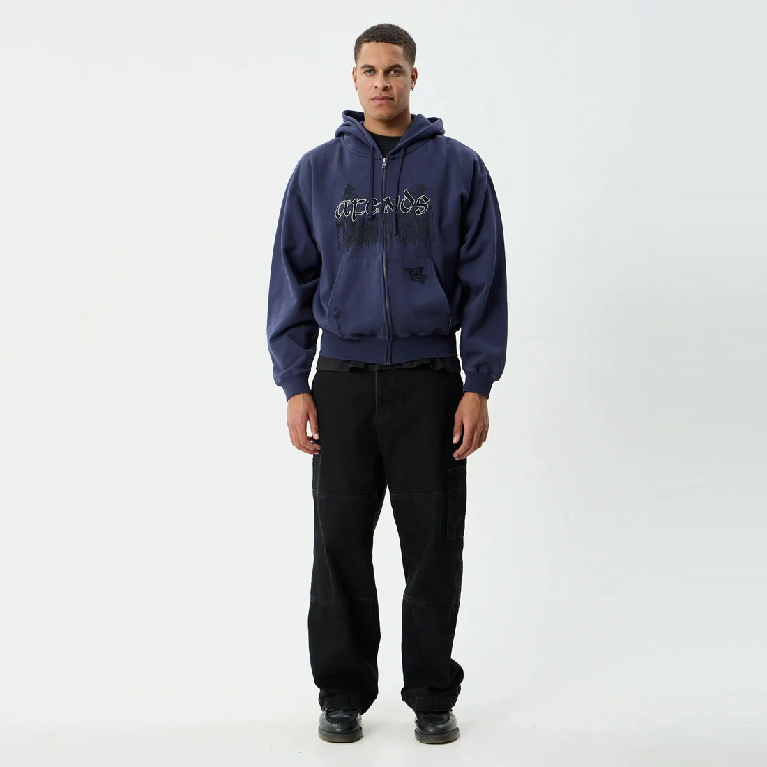 AFENDS Pent-A-Gone Boxy Zip Hood - Washed Deep Sea - Image 8