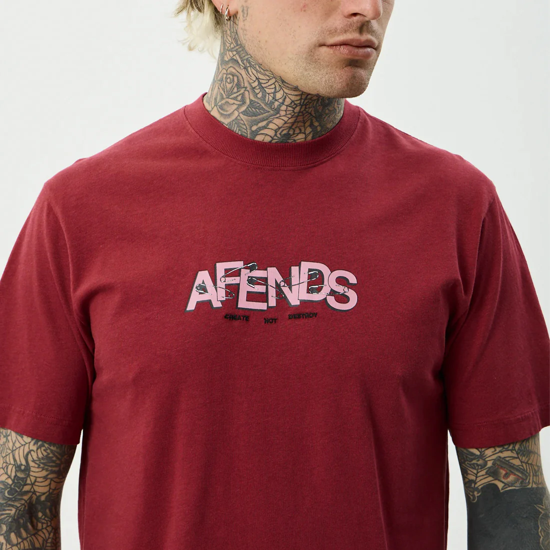 AFENDS Safety Retro Tee - Washed Burgundy - Image 2