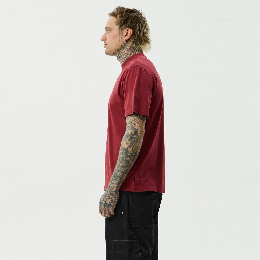 AFENDS Safety Retro Tee - Washed Burgundy - Image 3