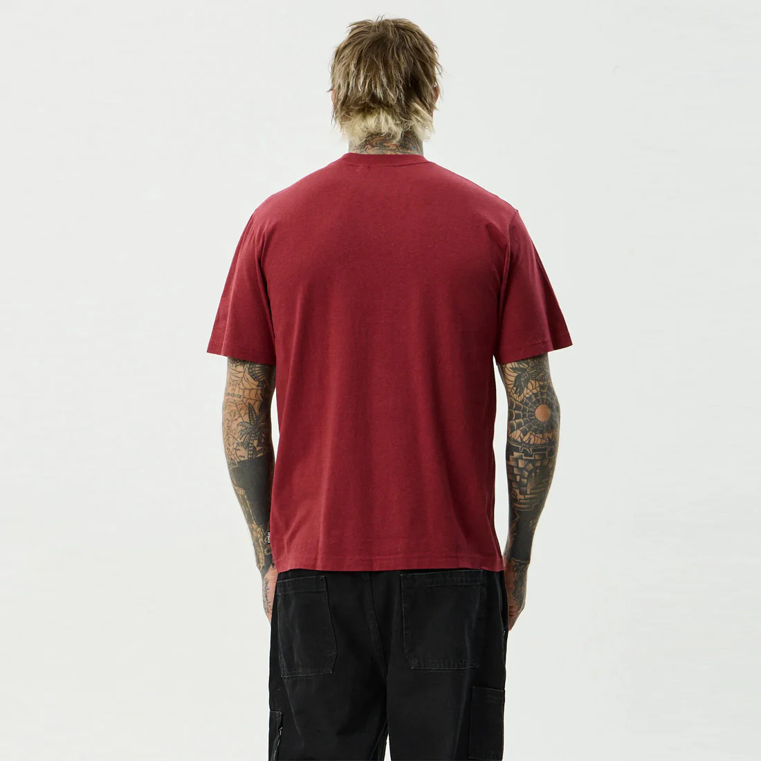 AFENDS Safety Retro Tee - Washed Burgundy - Image 4