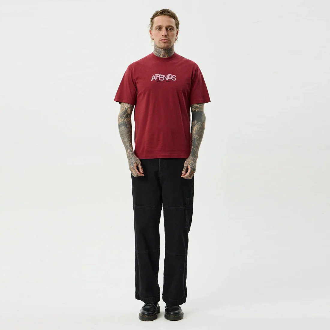 AFENDS Safety Retro Tee - Washed Burgundy - Image 5