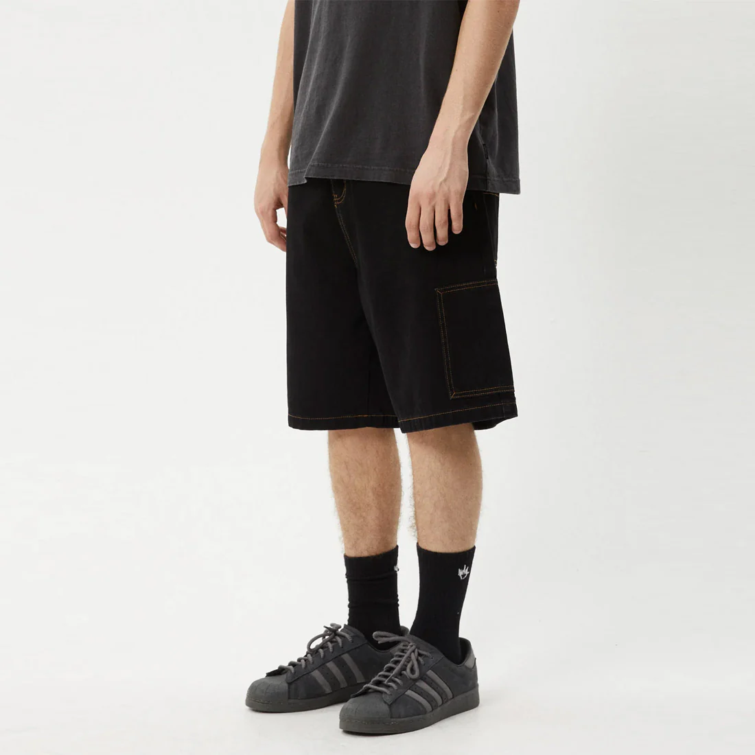 AFENDS Scorched Harper Denim Baggy Workwear Short - Washed Black - Image 3