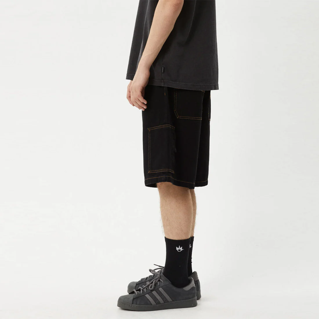 AFENDS Scorched Harper Denim Baggy Workwear Short - Washed Black - Image 4