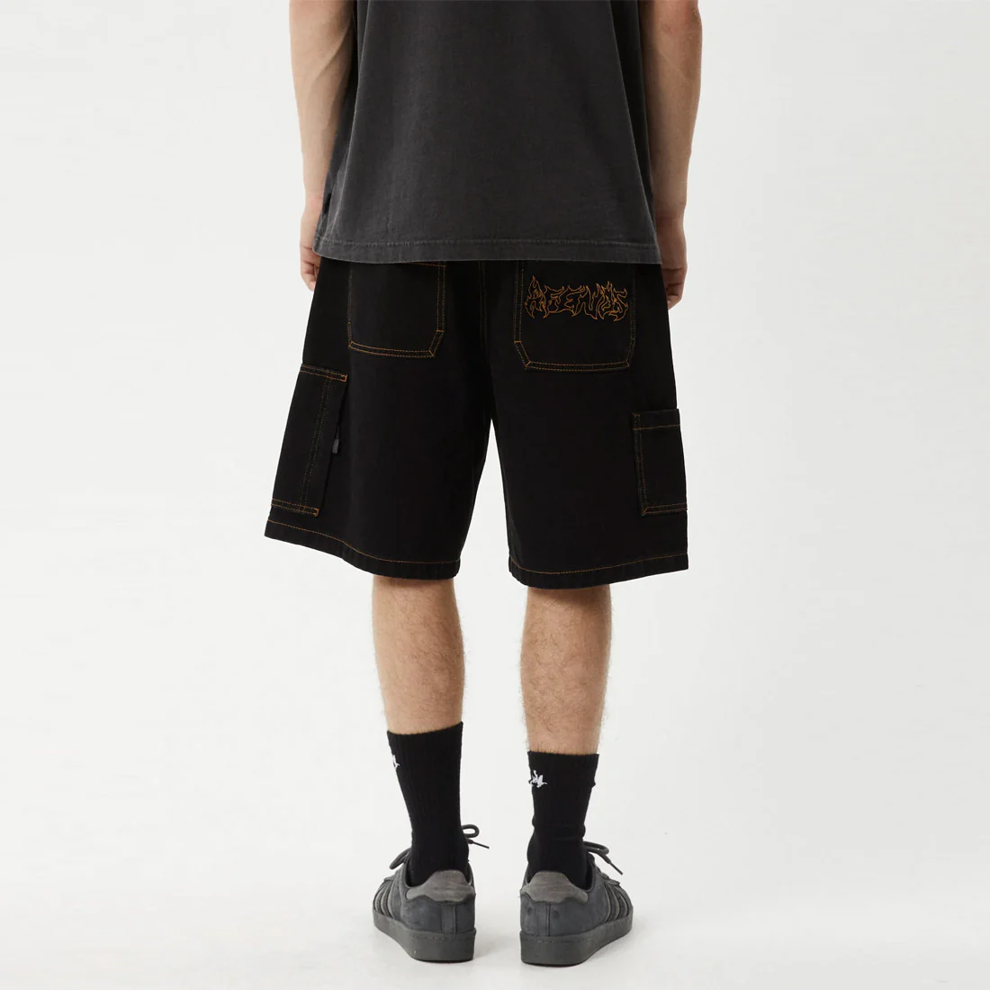 AFENDS Scorched Harper Denim Baggy Workwear Short - Washed Black - Image 6