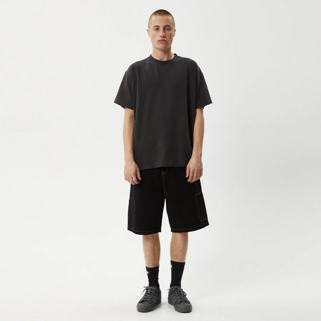 AFENDS Scorched Harper Denim Baggy Workwear Short - Washed Black - Image 7
