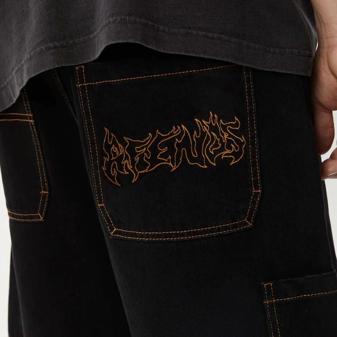 AFENDS Scorched Harper Denim Baggy Workwear Short - Washed Black - Image 8