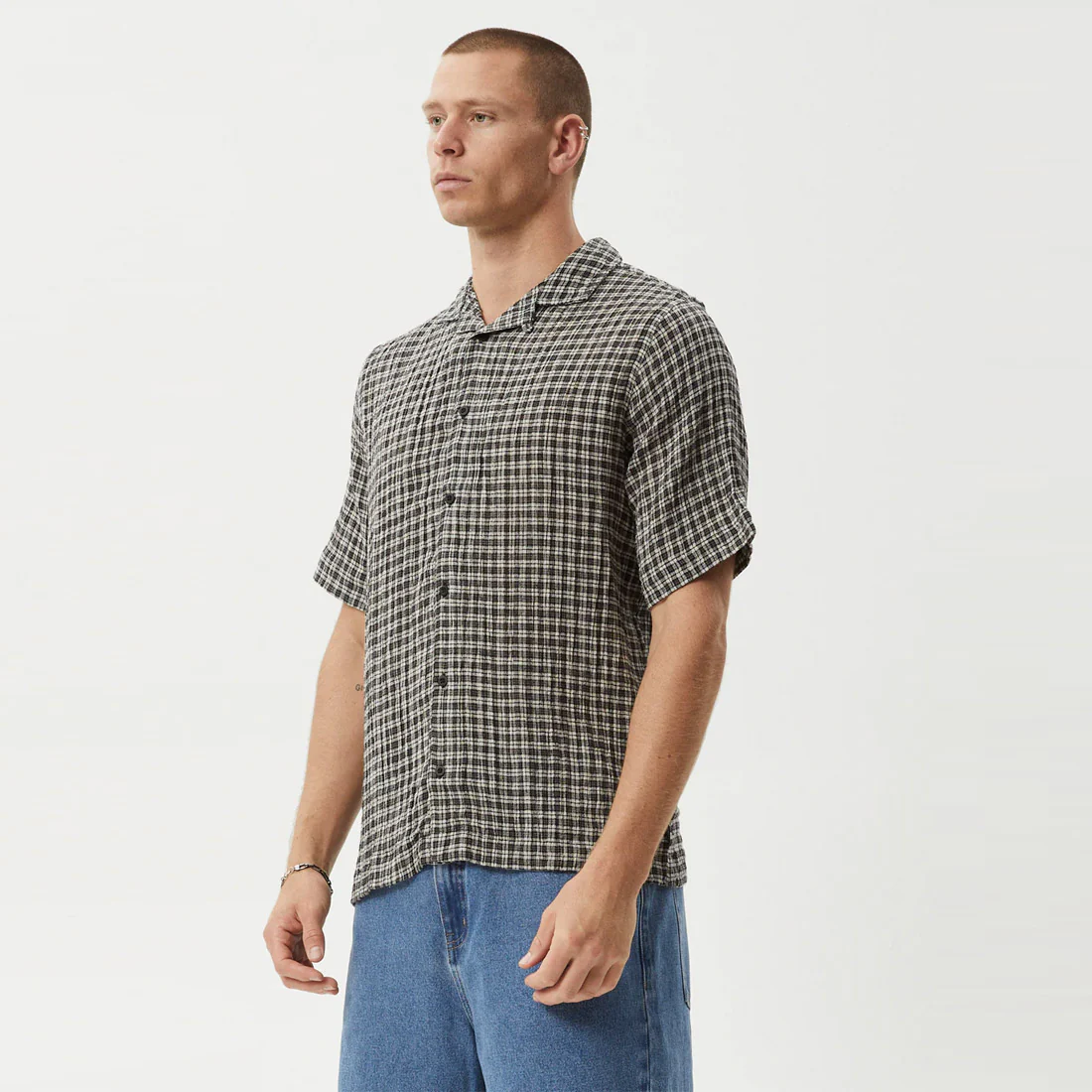 AFENDS Asta Seersucker Regular Shirt - Steel Check - Image 2
