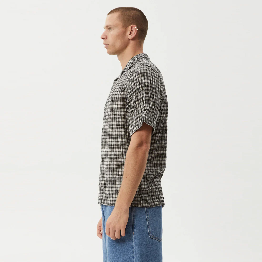 AFENDS Asta Seersucker Regular Shirt - Steel Check - Image 3