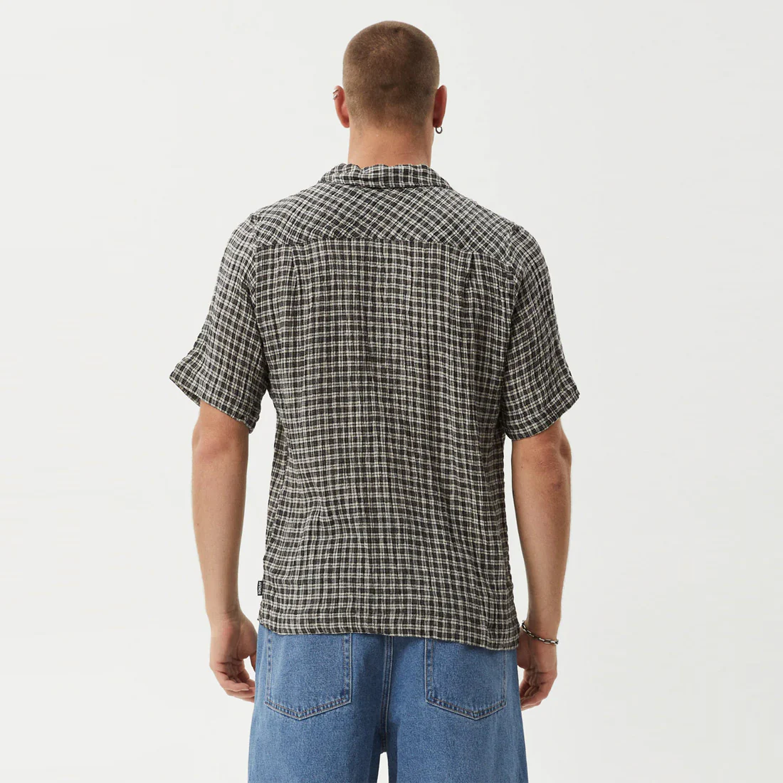 AFENDS Asta Seersucker Regular Shirt - Steel Check - Image 4
