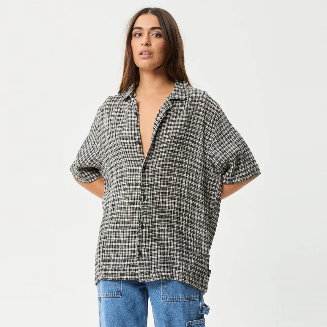 AFENDS Asta Seersucker Regular Shirt - Steel Check - Image 6