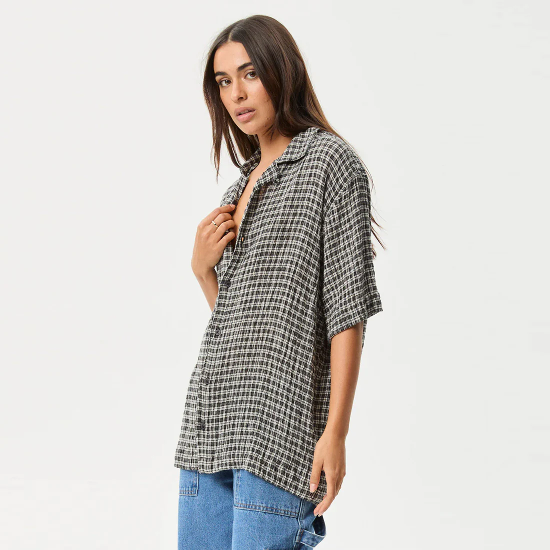 AFENDS Asta Seersucker Regular Shirt - Steel Check - Image 7