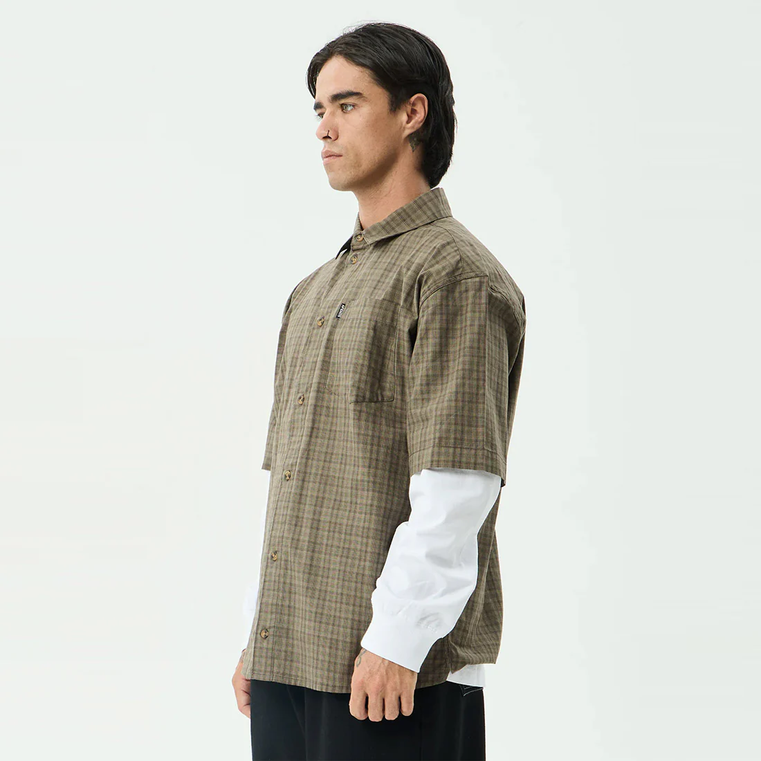 AFENDS Shadow Short Sleeve Shirt - Stone Check - Image 2