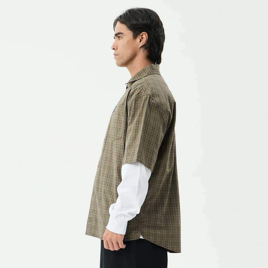 AFENDS Shadow Short Sleeve Shirt - Stone Check - Image 3