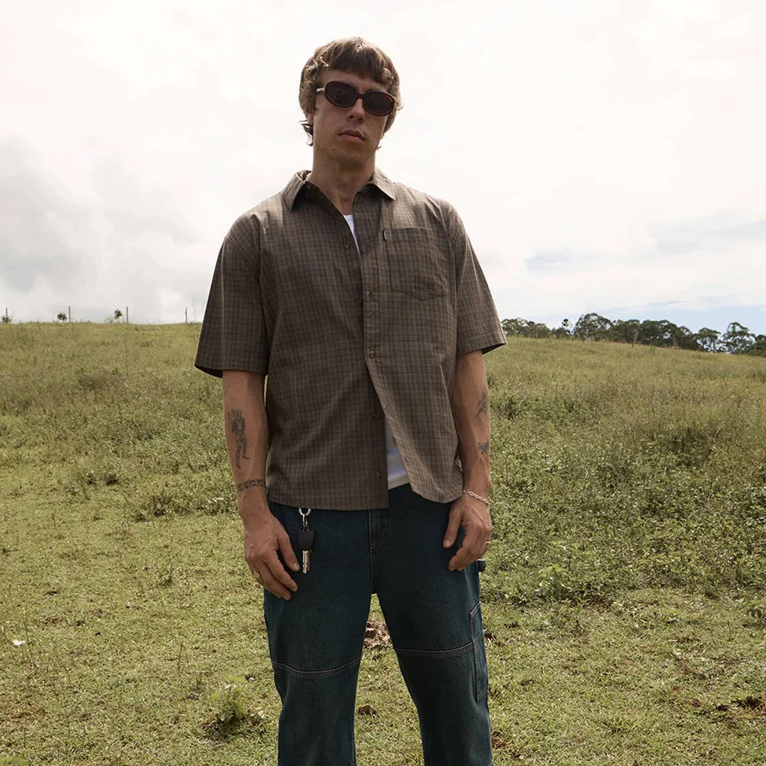 AFENDS Shadow Short Sleeve Shirt - Stone Check - Image 5