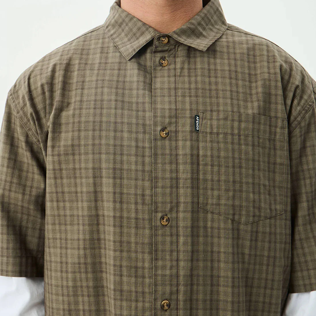 AFENDS Shadow Short Sleeve Shirt - Stone Check - Image 6