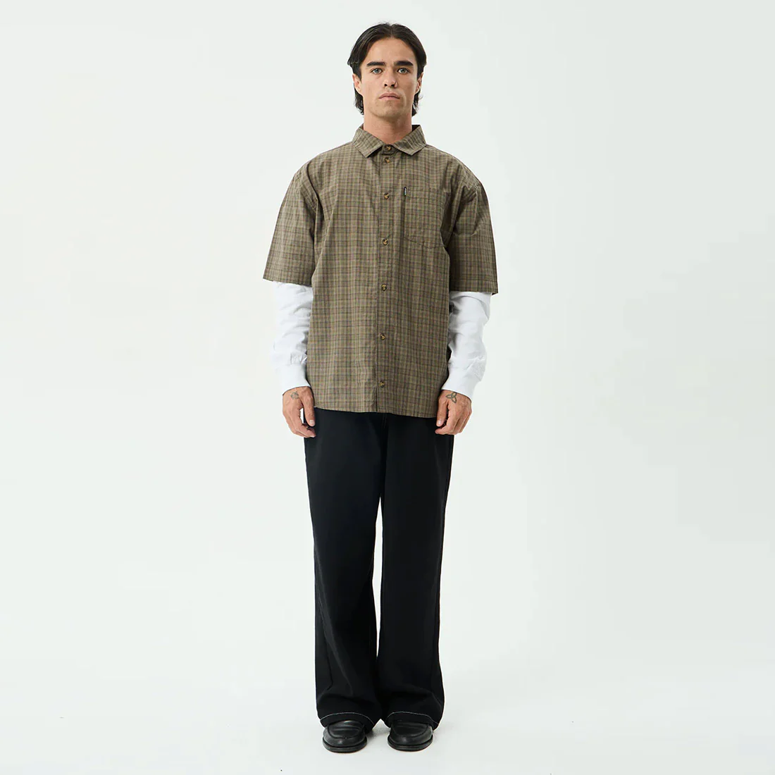 AFENDS Shadow Short Sleeve Shirt - Stone Check - Image 7