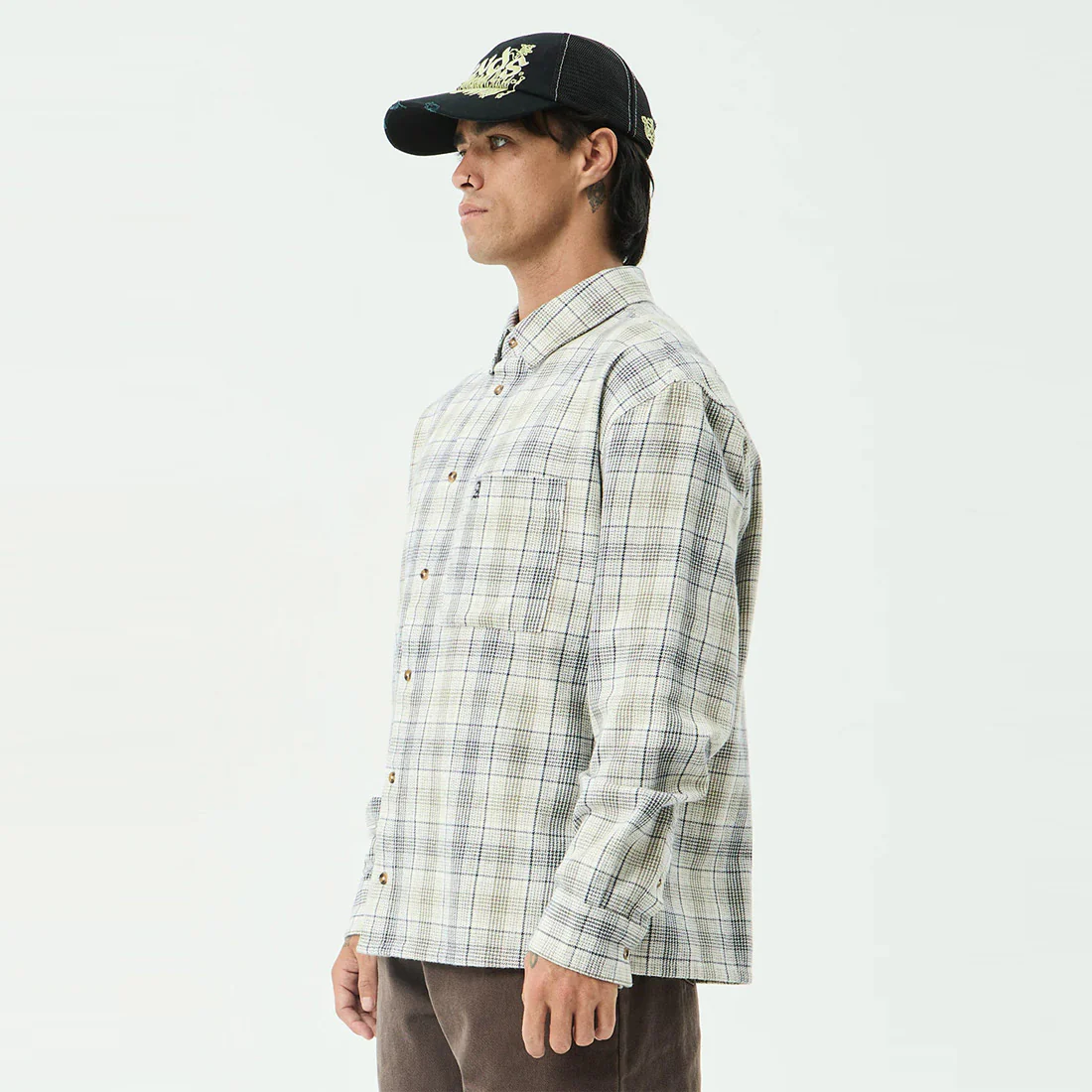 AFENDS Shelter Flannel Long Sleeve Shirt - White Check - Image 2