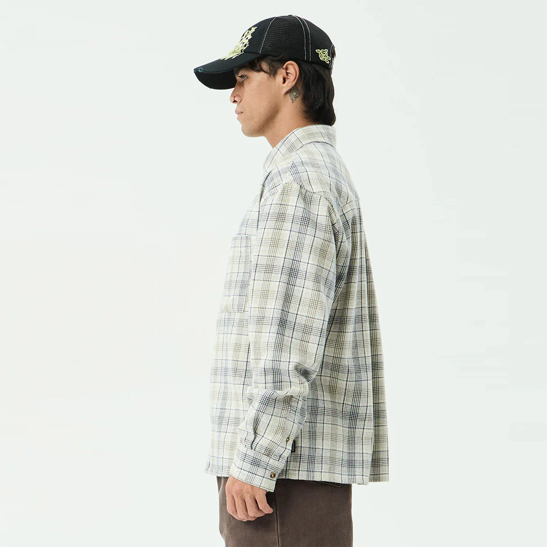 AFENDS Shelter Flannel Long Sleeve Shirt - White Check - Image 3