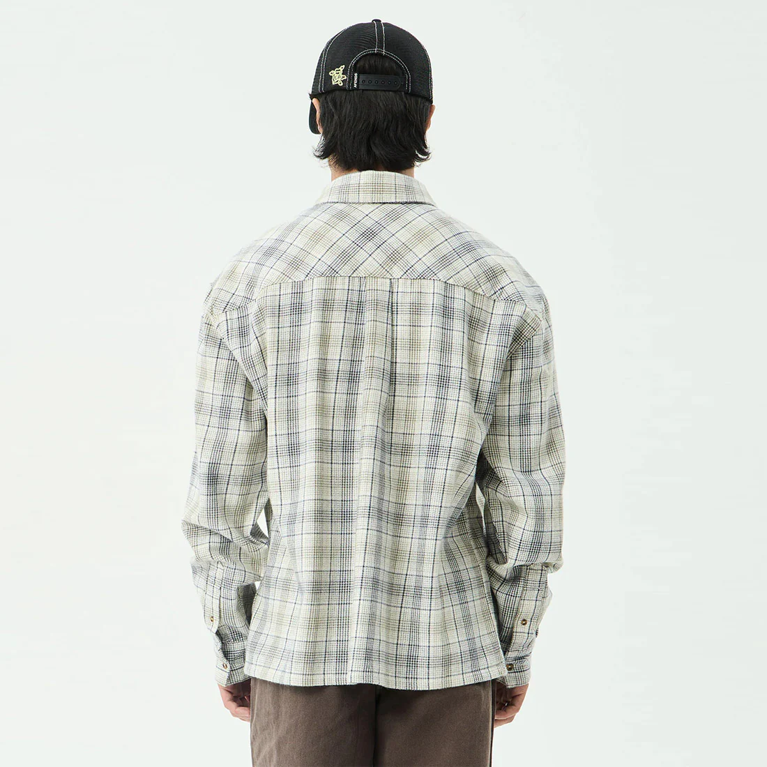 AFENDS Shelter Flannel Long Sleeve Shirt - White Check - Image 4