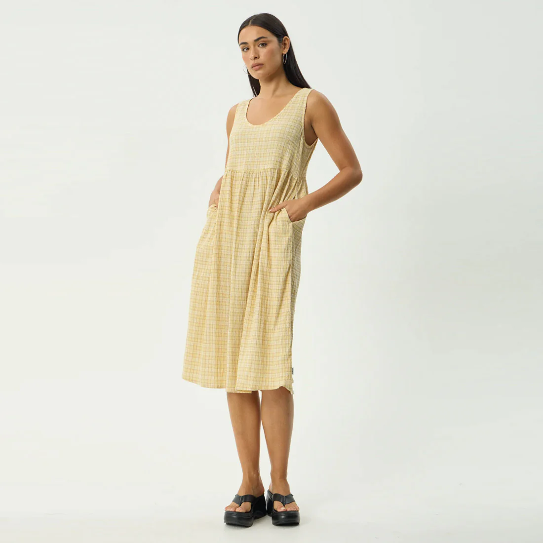 AFENDS Sunday Seersucker Check Midi Dress - Lemon Check - Image 2