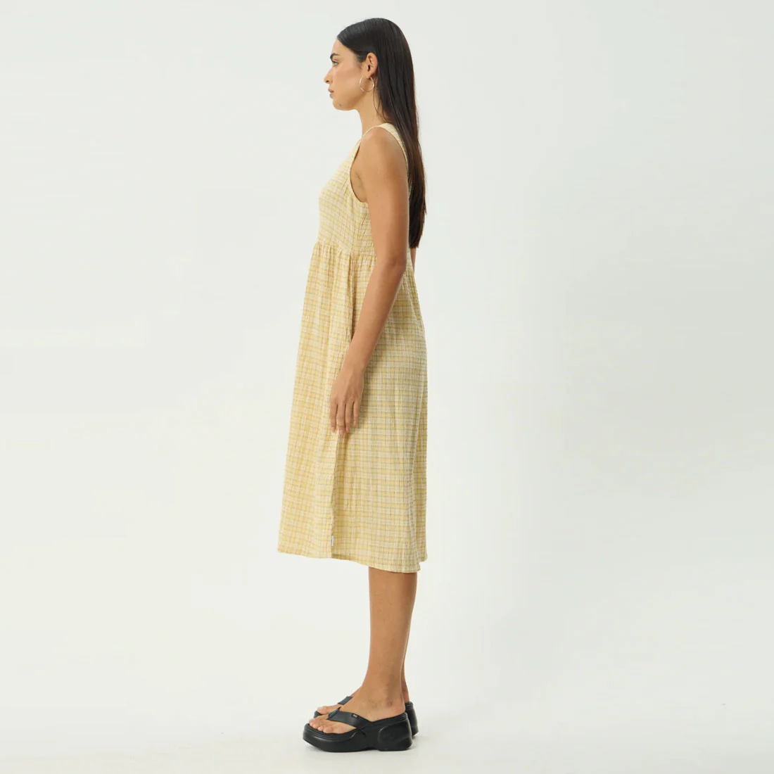 AFENDS Sunday Seersucker Check Midi Dress - Lemon Check - Image 3