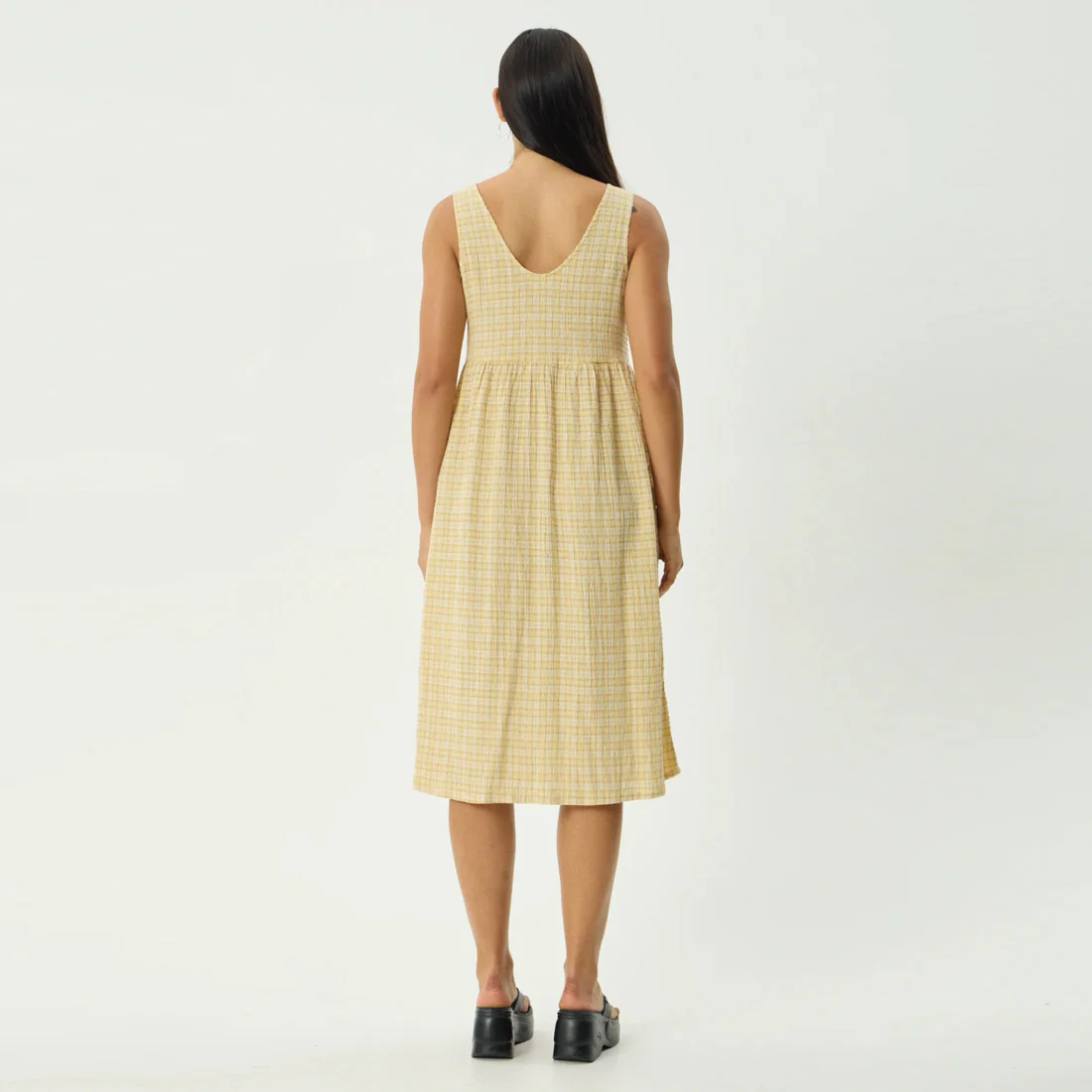 AFENDS Sunday Seersucker Check Midi Dress - Lemon Check - Image 4