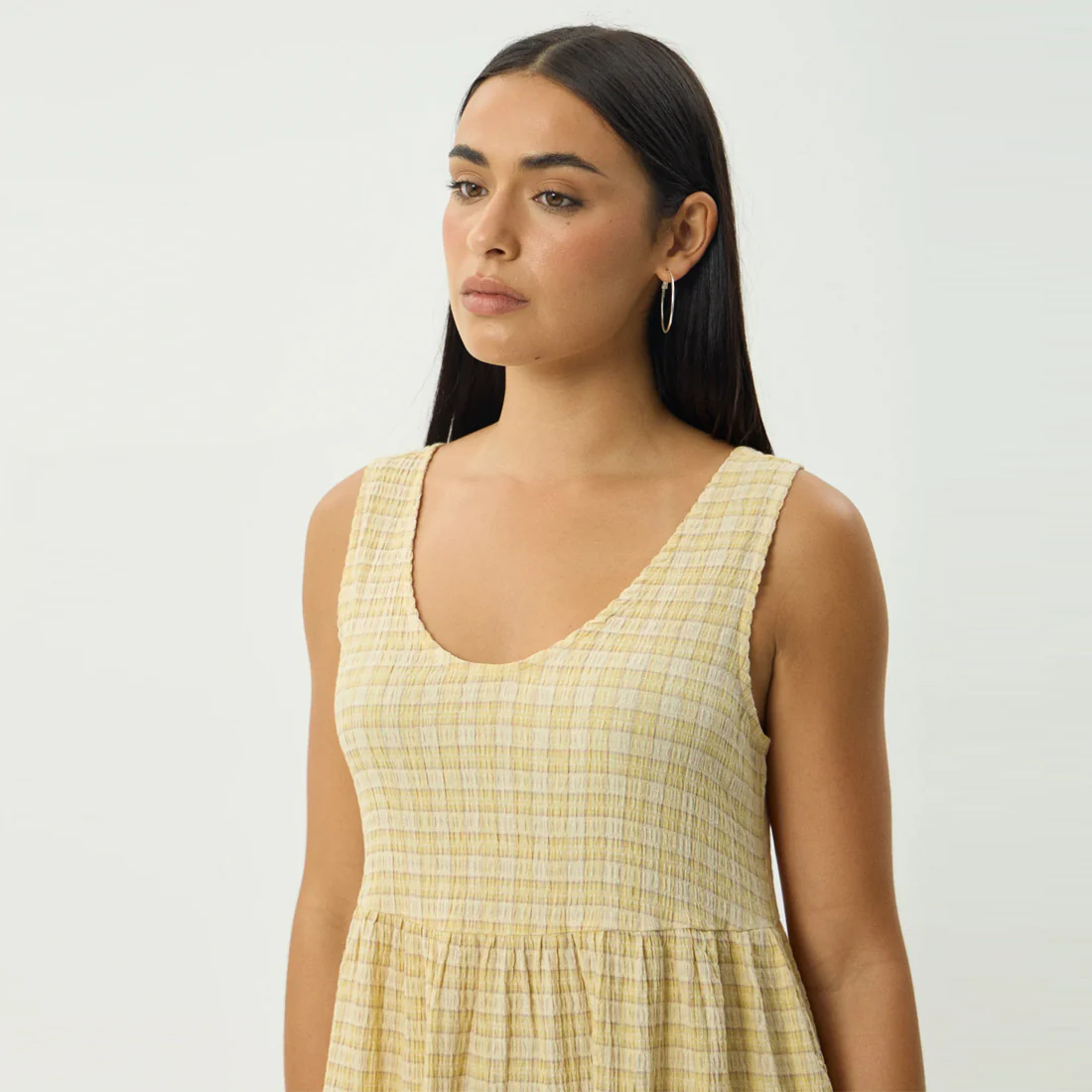 AFENDS Sunday Seersucker Check Midi Dress - Lemon Check - Image 5