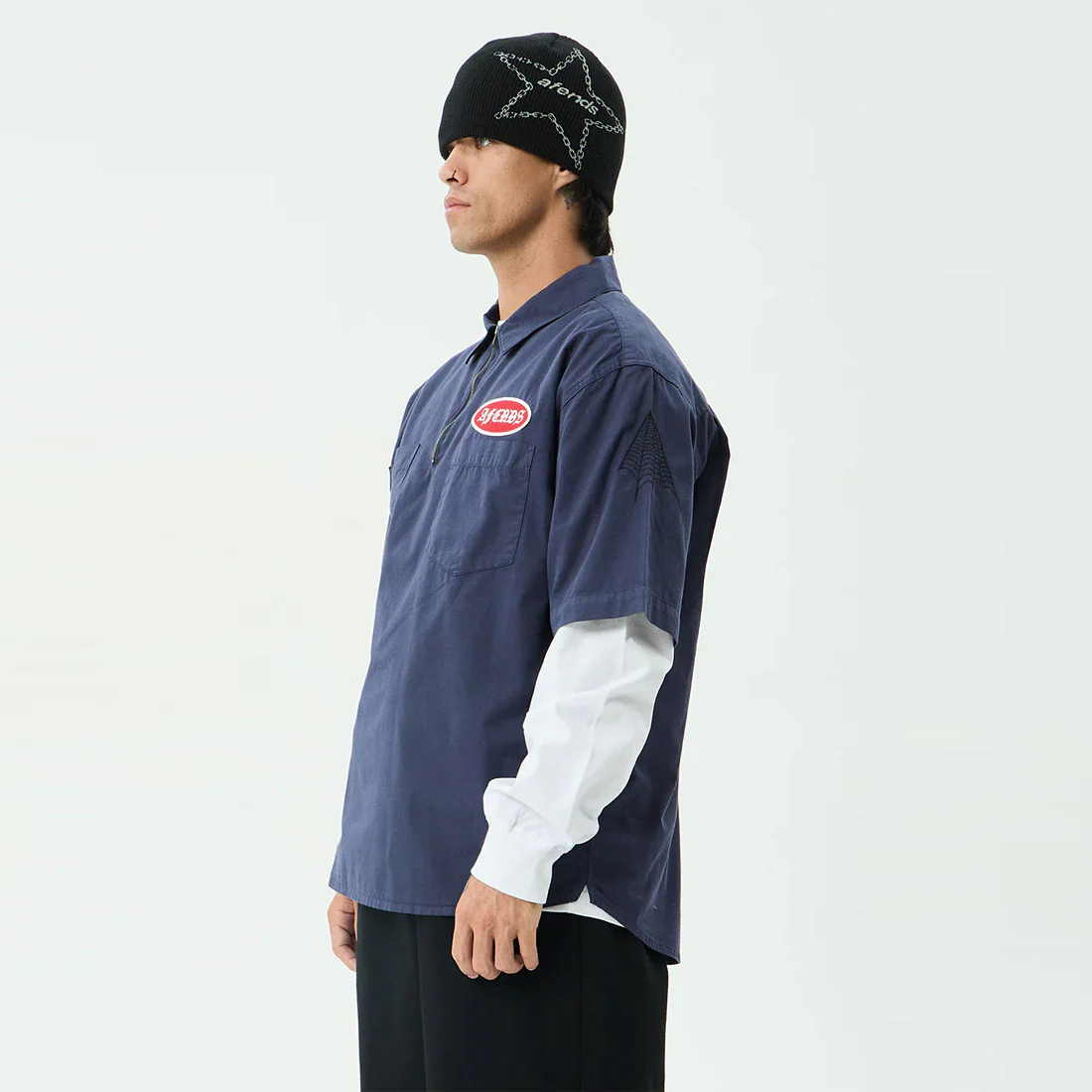 AFENDS Supply Workwear Short Sleeve Shirt - Washed Deep Sea - Image 2