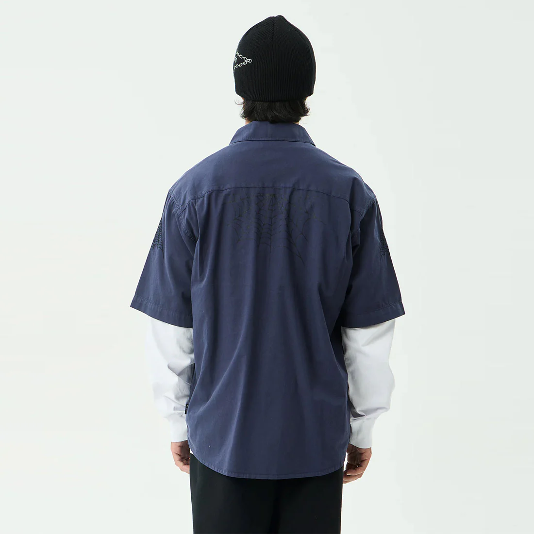 AFENDS Supply Workwear Short Sleeve Shirt - Washed Deep Sea - Image 4