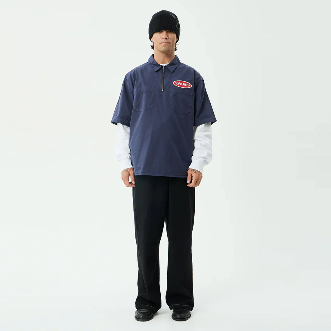 AFENDS Supply Workwear Short Sleeve Shirt - Washed Deep Sea - Image 7