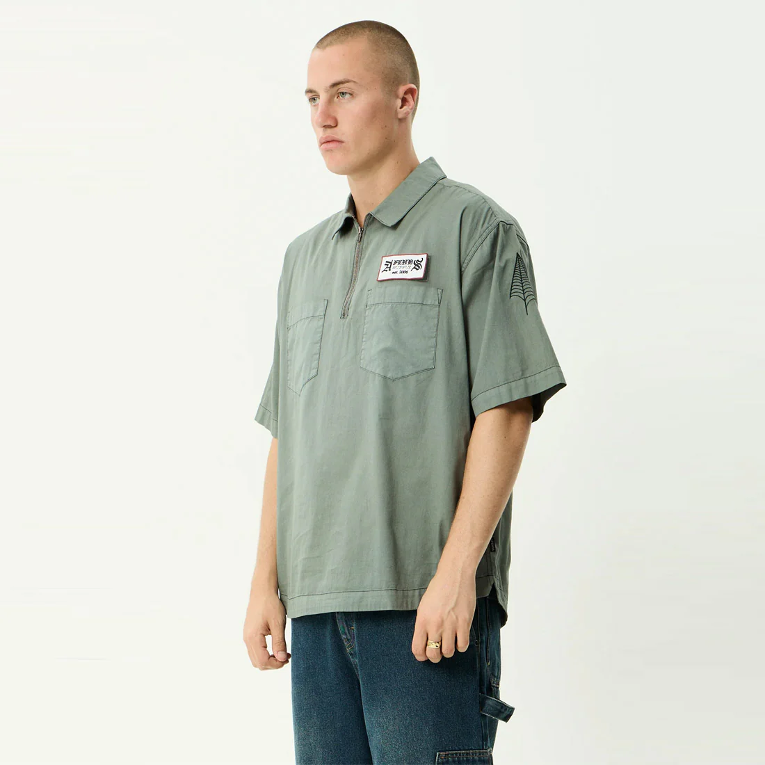 AFENDS Supply Workwear Short Sleeve Shirt - Washed Sycamore - Image 2