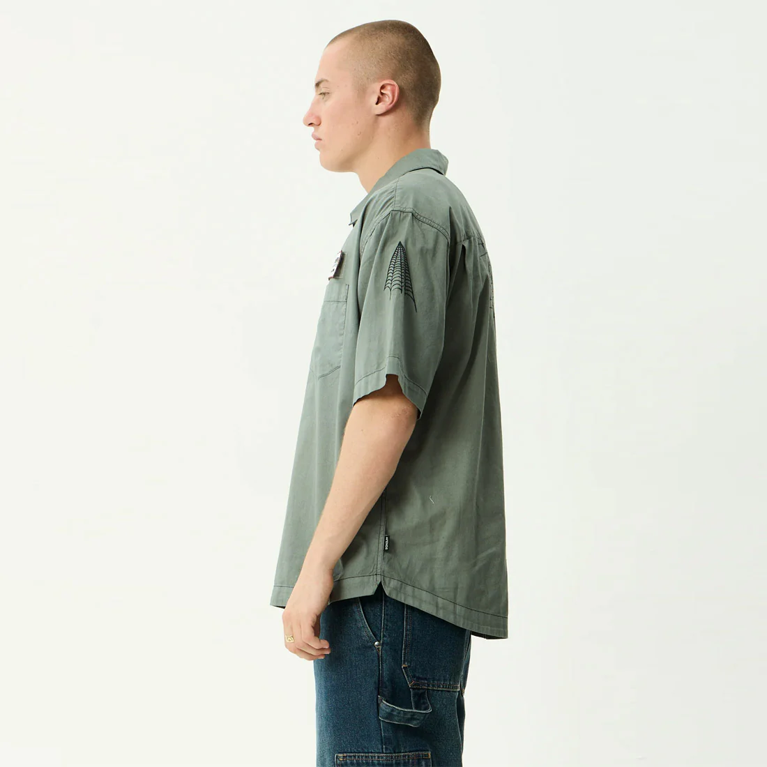 AFENDS Supply Workwear Short Sleeve Shirt - Washed Sycamore - Image 3