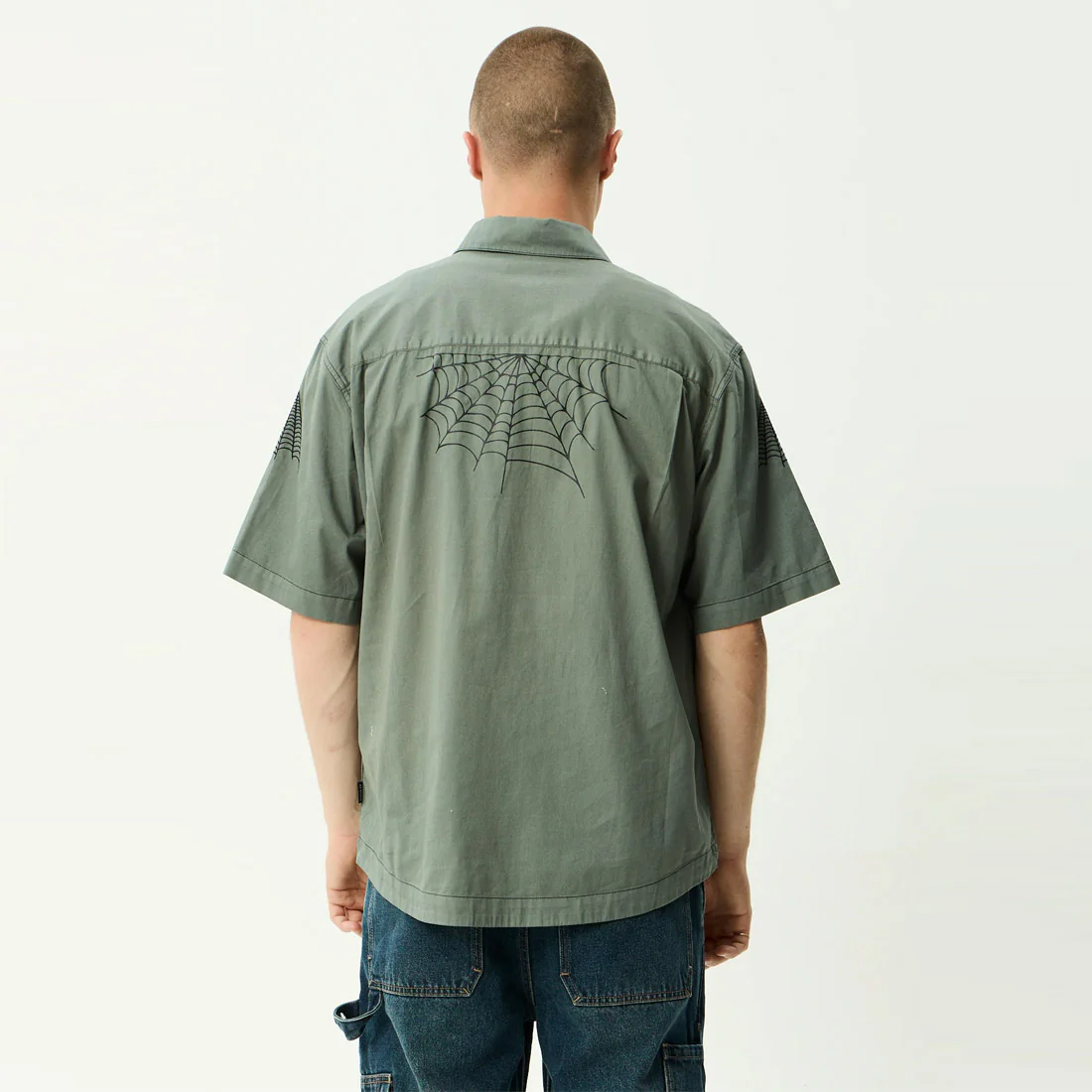 AFENDS Supply Workwear Short Sleeve Shirt - Washed Sycamore - Image 4