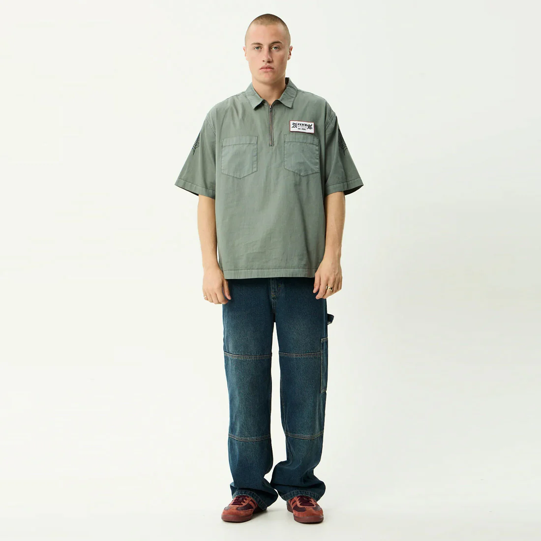AFENDS Supply Workwear Short Sleeve Shirt - Washed Sycamore - Image 7