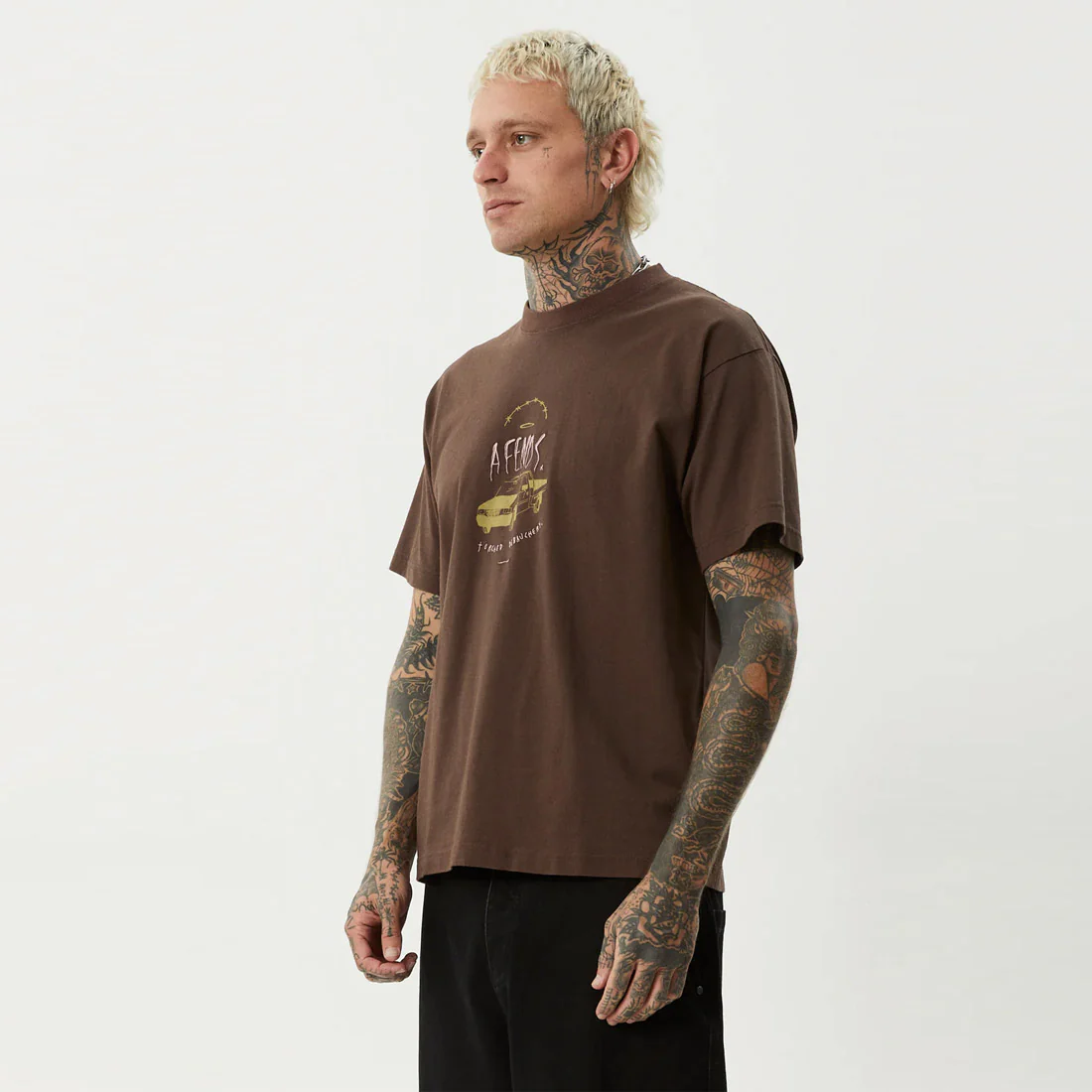 AFENDS Trayback Boxy Fit Tee - Coffee - Image 2