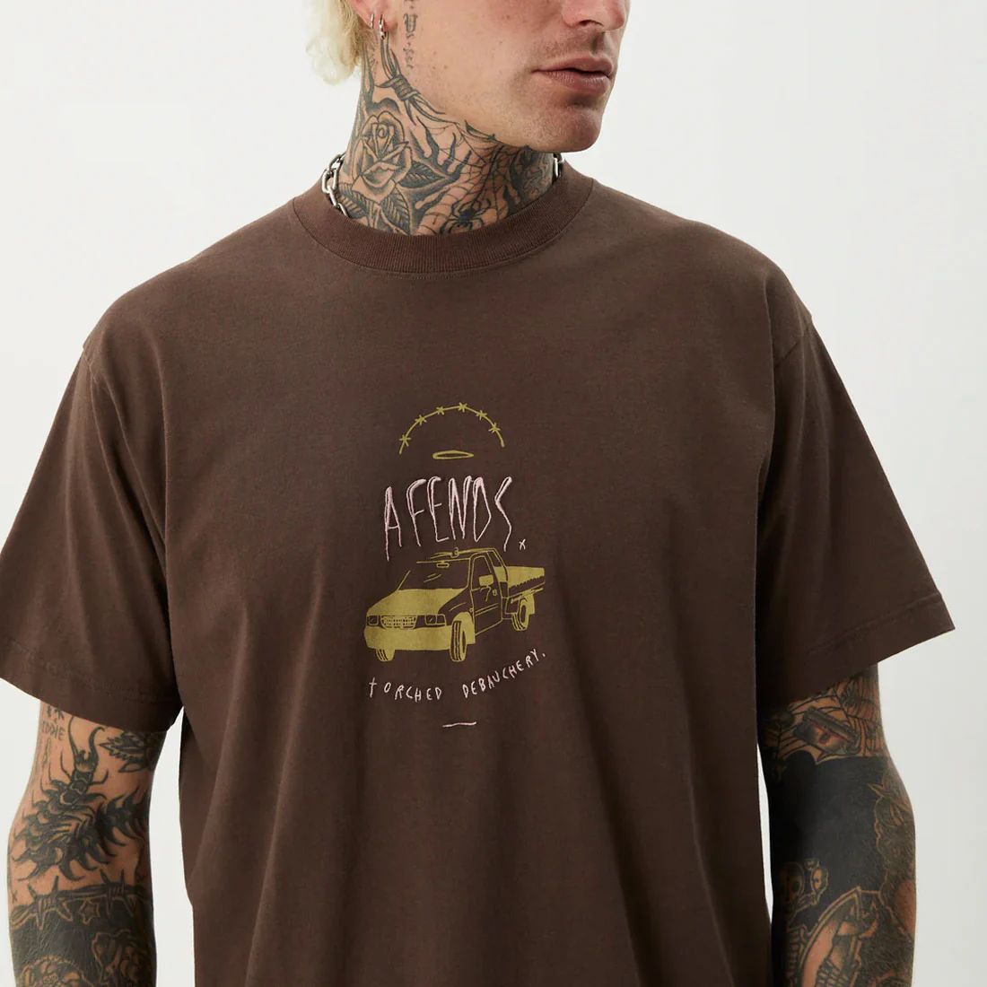 AFENDS Trayback Boxy Fit Tee - Coffee - Image 6