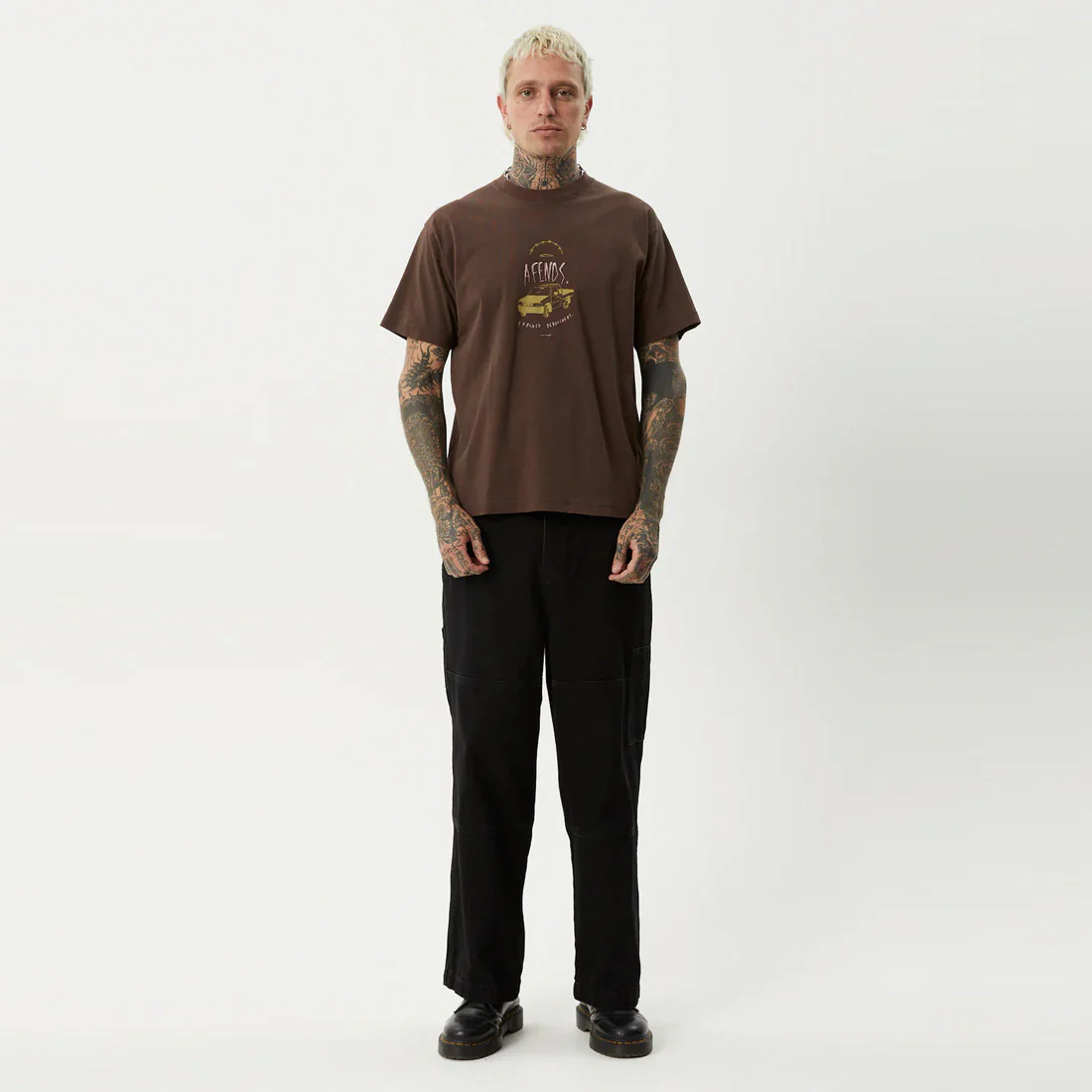 AFENDS Trayback Boxy Fit Tee - Coffee - Image 7
