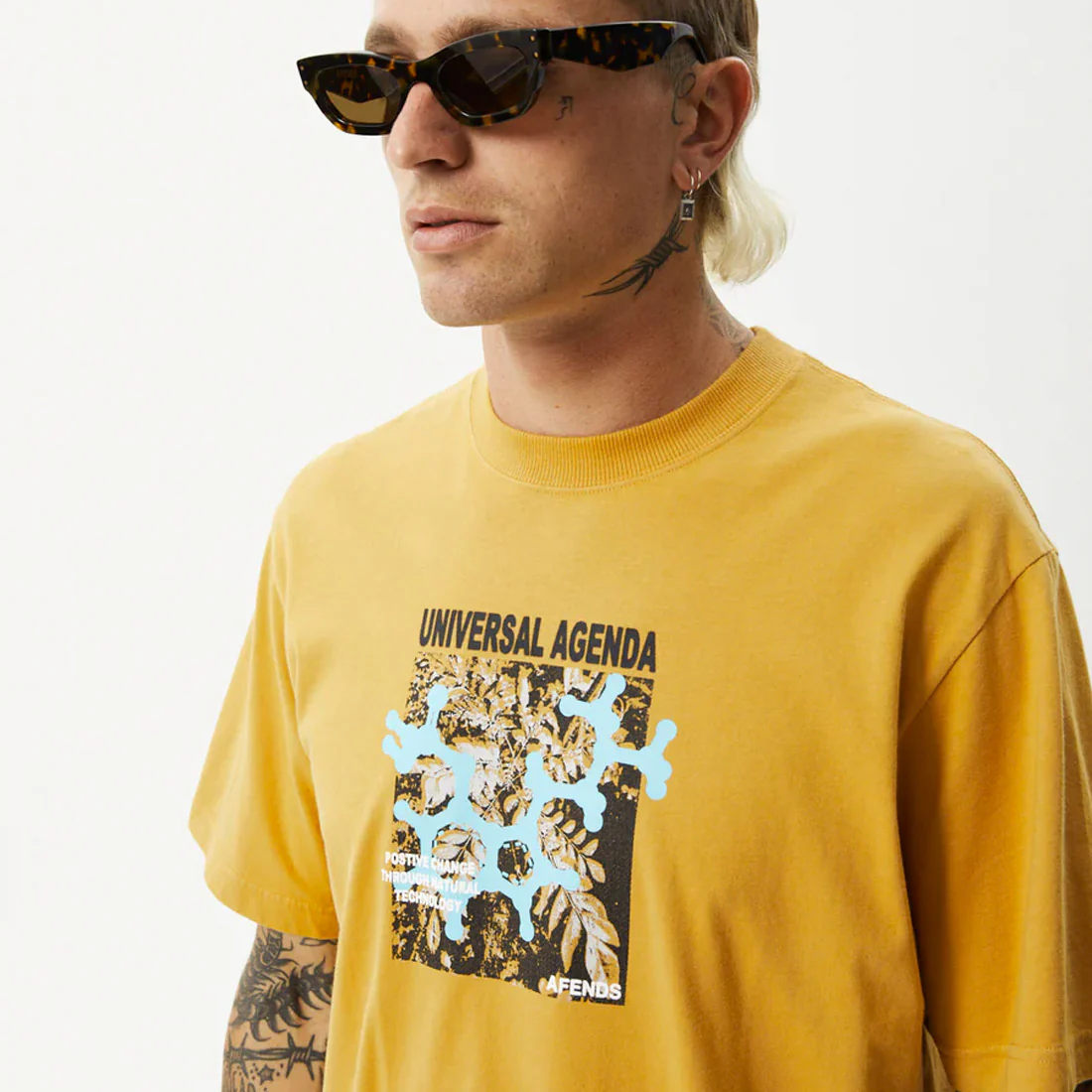 AFENDS Universal Recycled Retro Tee - Mustard - Image 3