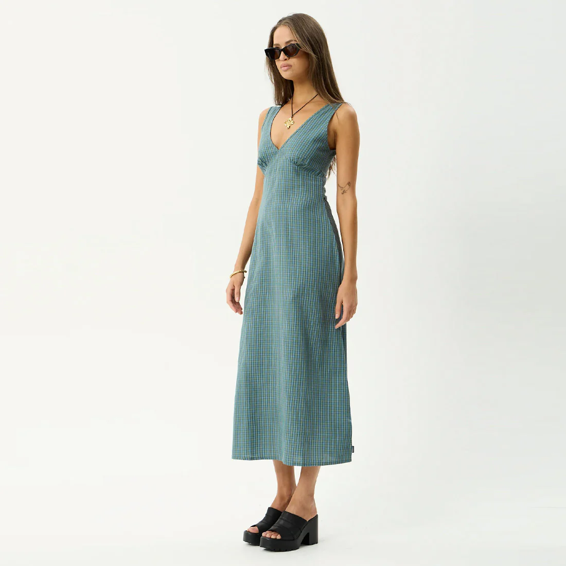 AFENDS Voyager Maxi Dress - Deep Olive Check - Image 2