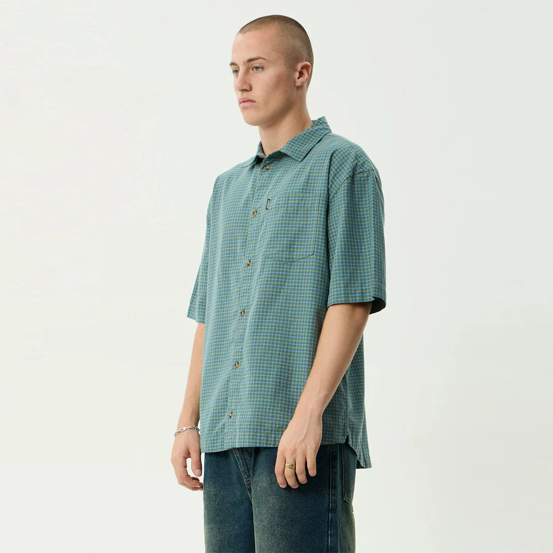 AFENDS Voyager Short Sleeve Shirt - Deep Olive Check - Image 3