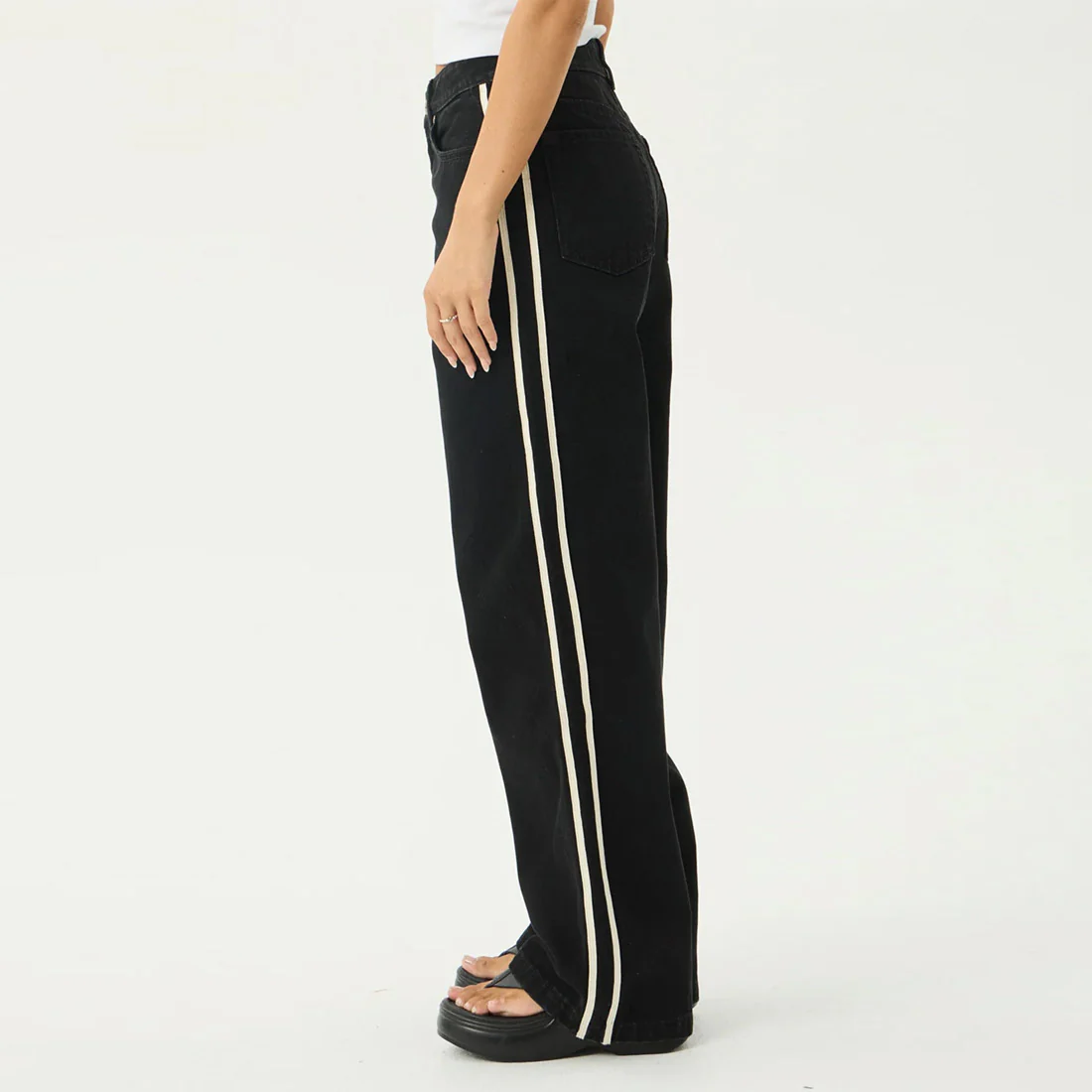 AFENDS Women's Bella Stripe Denim Wide Leg Baggy Jean - Washed Black - Image 2