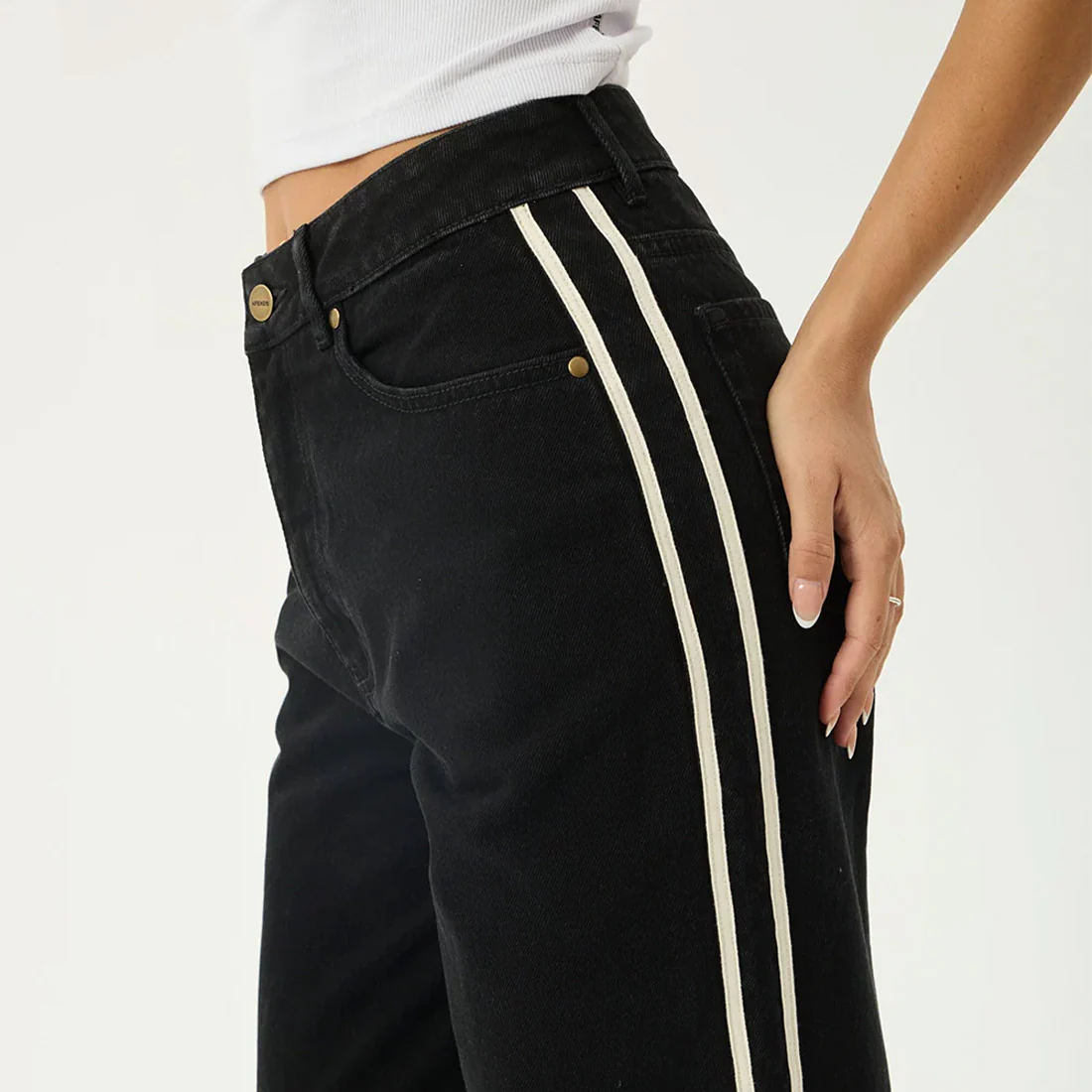 AFENDS Women's Bella Stripe Denim Wide Leg Baggy Jean - Washed Black - Image 4