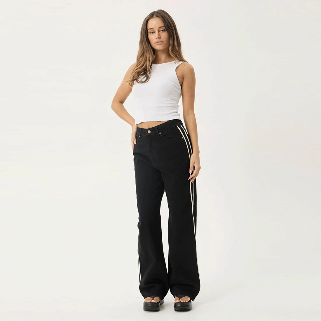 AFENDS Women's Bella Stripe Denim Wide Leg Baggy Jean - Washed Black - Image 5