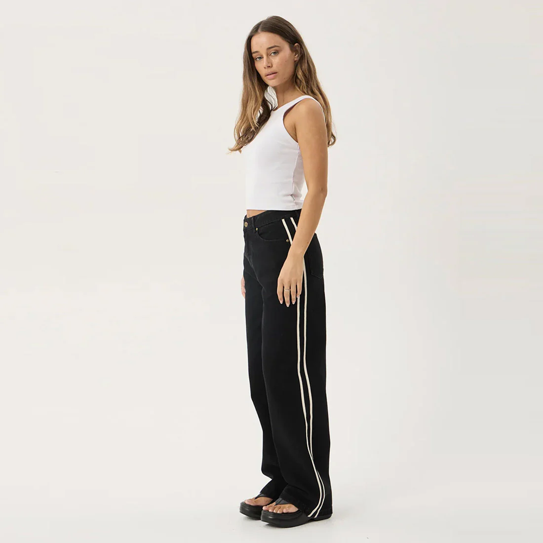 AFENDS Women's Bella Stripe Denim Wide Leg Baggy Jean - Washed Black - Image 6