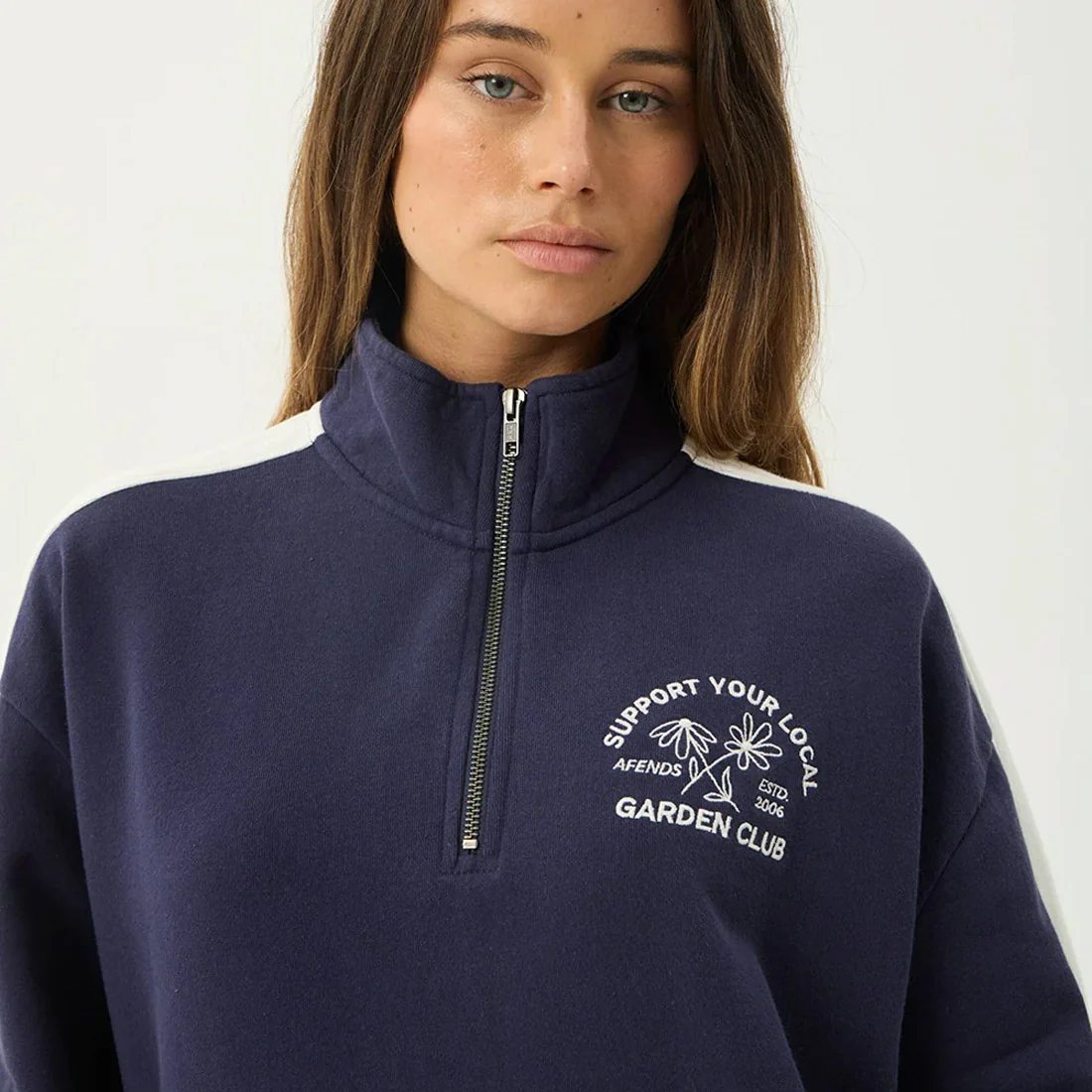 AFENDS Women's Community Garden Quarter Zip Jumper - Washed Deep Sea - Image 5
