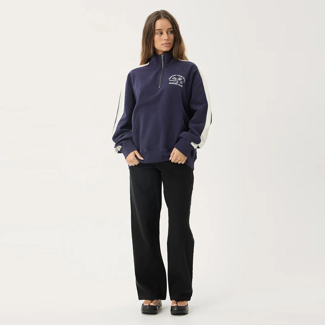AFENDS Women's Community Garden Quarter Zip Jumper - Washed Deep Sea - Image 6