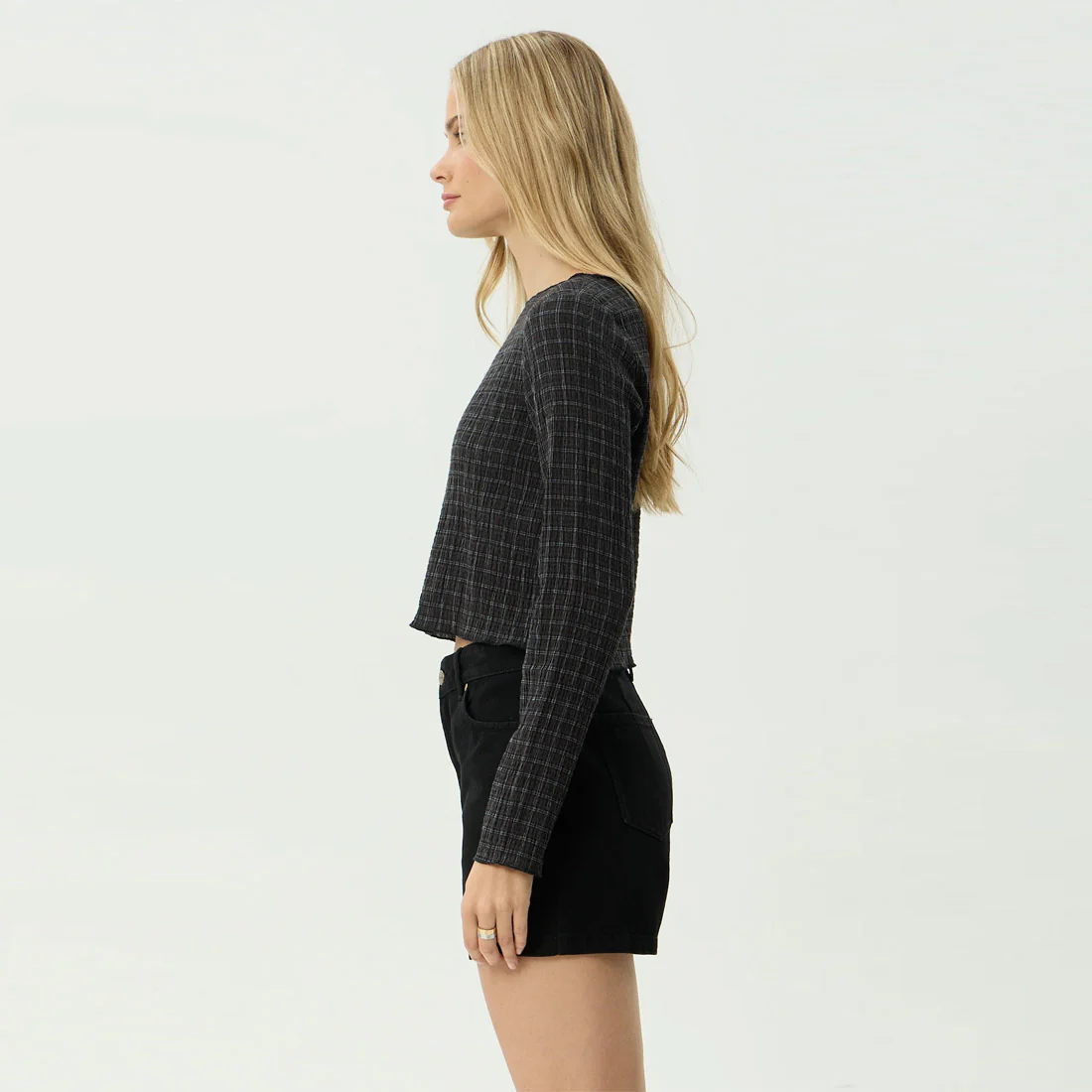 AFENDS Women's Dusk Focus Seersucker Long Sleeve Top - Black Check - Image 4
