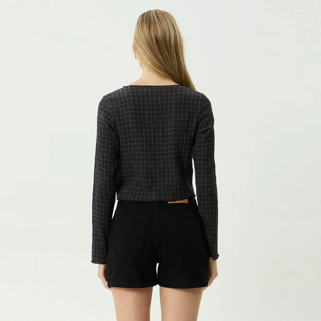 AFENDS Women's Dusk Focus Seersucker Long Sleeve Top - Black Check - Image 5