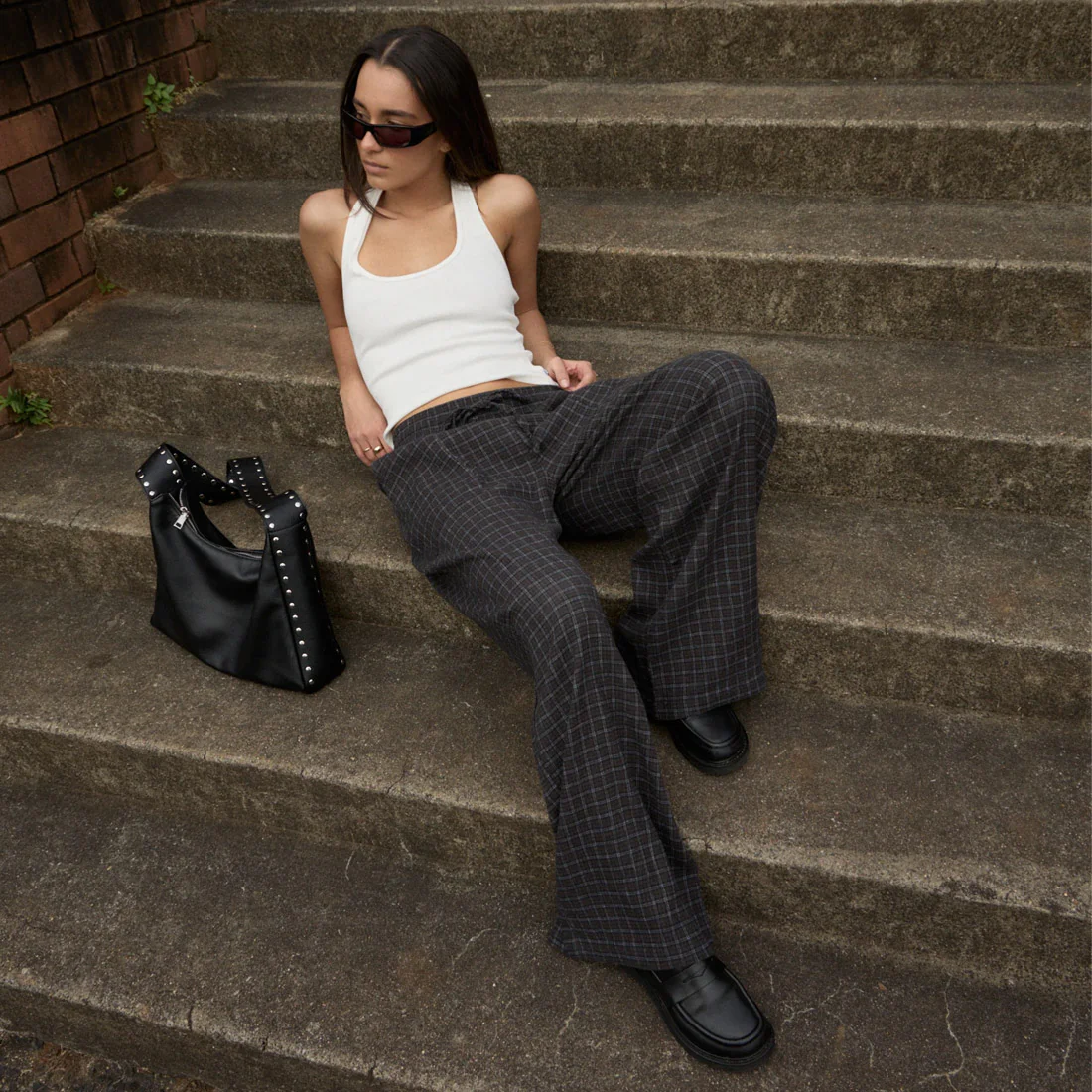 AFENDS Women's Dusk Seersucker Check Pant - Black - Image 2