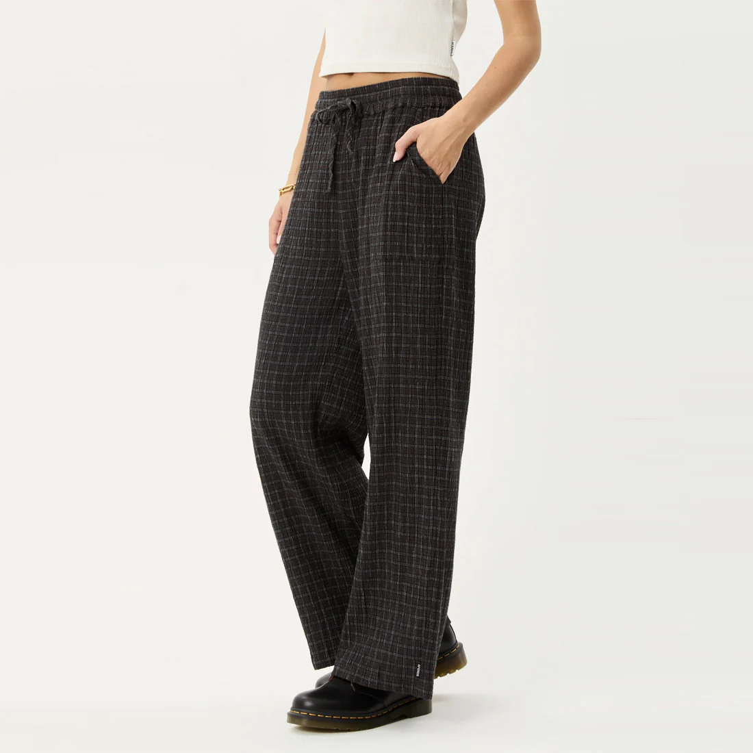 AFENDS Women's Dusk Seersucker Check Pant - Black - Image 3